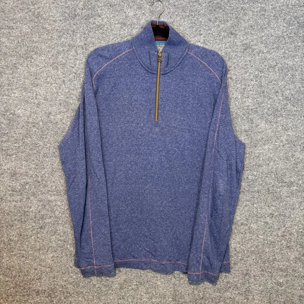 Robert Graham Sweater Mens XL Blue 1/4 Zip Knit Pullover Long Sleeve Classic Fit